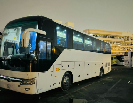 Front view of the 50-seater luxury bus